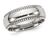 Men's 8mm Textured Edge Stainless Steel Wedding Band Ring